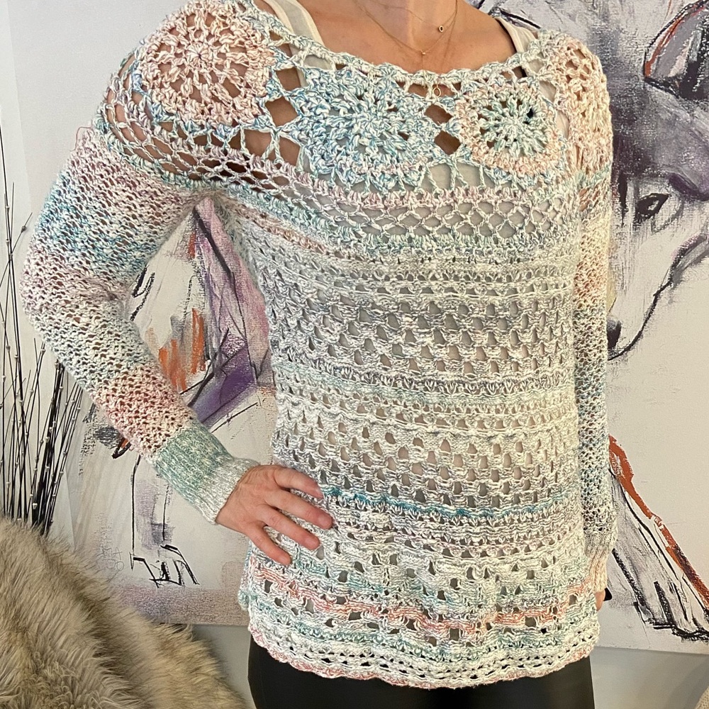 Free People Rainbow crochet sweater size XS